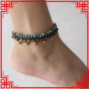 Etninių povų moterų etninių žalių akmenų kulkšnių grandinėlės, naujos rankų darbo pintos pėdų grandinėlės, madingos žalvarinės senovinės kojos