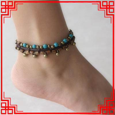 Etninių povų moterų etninių žalių akmenų kulkšnių grandinėlės, naujos rankų darbo pintos pėdų grandinėlės, madingos žalvarinės senovinės kojos
