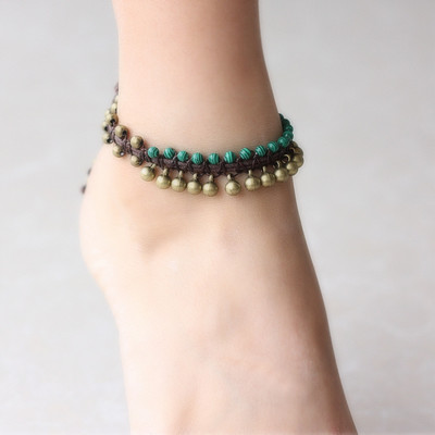 Etninių povų moterų etninių žalių akmenų kulkšnių grandinėlės, naujos rankų darbo pintos pėdų grandinėlės, madingos žalvarinės senovinės kojos