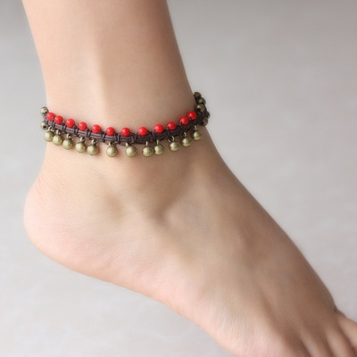 Etninių povų moterų etninių žalių akmenų kulkšnių grandinėlės, naujos rankų darbo pintos pėdų grandinėlės, madingos žalvarinės senovinės kojos