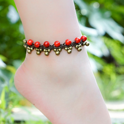 Etninių povų moterų etninių žalių akmenų kulkšnių grandinėlės, naujos rankų darbo pintos pėdų grandinėlės, madingos žalvarinės senovinės kojos