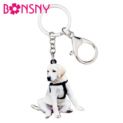 Bonsny Akrilo Labradoro šunų raktų pakabukas Raktų pakabukas Žiedai Madingi Gyvūnų Papuošalai Moterims Merginoms Naminių gyvūnėlių mylėtojams Krepšys Automobilinis pakabukas Charm Naujas
