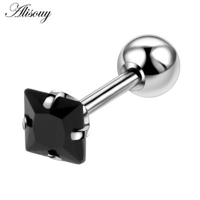 Alisouy 2 bucăți oțel ureche tragus cartilaj piercing helix piercing pătrat zircon cercel barbell bar ureche studs piercing orelha
