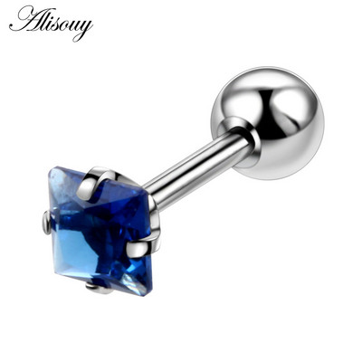 Alisouy 2 bucăți oțel ureche tragus cartilaj piercing helix piercing pătrat zircon cercel barbell bar ureche studs piercing orelha