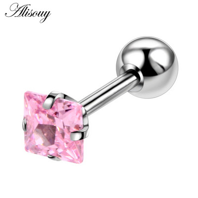 Alisouy 2 bucăți oțel ureche tragus cartilaj piercing helix piercing pătrat zircon cercel barbell bar ureche studs piercing orelha