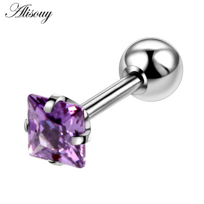 Alisouy 2 bucăți oțel ureche tragus cartilaj piercing helix piercing pătrat zircon cercel barbell bar ureche studs piercing orelha