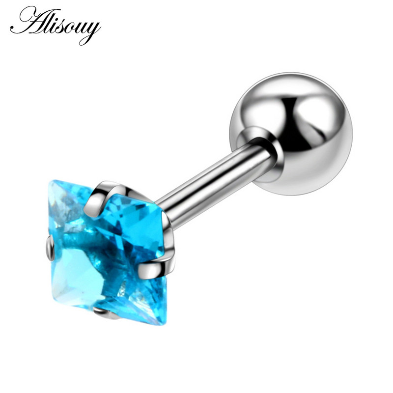 Alisouy 2 bucăți oțel ureche tragus cartilaj piercing helix piercing pătrat zircon cercel barbell bar ureche studs piercing orelha