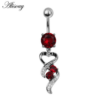 Alisouy 1бр Heart Crystal Shinny Body Piercing Dangle Heart piercing nombril Модни дамски пръстени от неръждаема стомана за пъп и корем