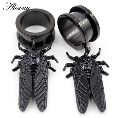 Alisouy 2 buc. Cicada Pandantiv din oțel inoxidabil, tuneluri pentru urechi, dopuri, expansor de carne, calibre, cercei, piercing pentru corp, bijuterii