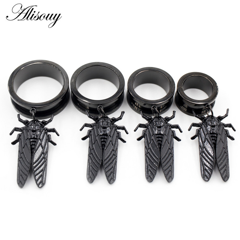 Alisouy 2 buc. Cicada Pandantiv din oțel inoxidabil, tuneluri pentru urechi, dopuri, expansor de carne, calibre, cercei, piercing pentru corp, bijuterii