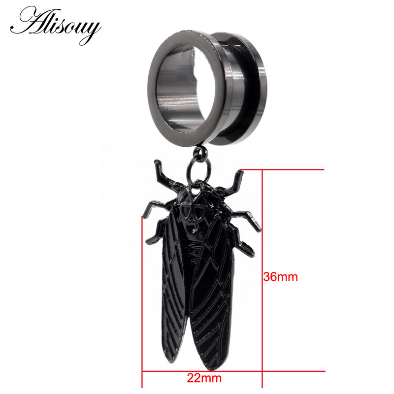 Alisouy 2 buc. Cicada Pandantiv din oțel inoxidabil, tuneluri pentru urechi, dopuri, expansor de carne, calibre, cercei, piercing pentru corp, bijuterii