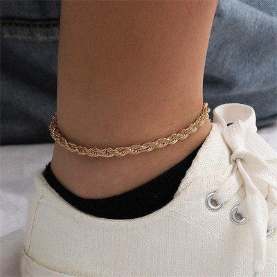 Nerūsējošā tērauda virvju ķēdes potīte sievietēm vienkārša zelta krāsa 3 mm 4 mm rokassprādze uz kājām Aksesuāri Modes sieviešu rotaslietas XC049