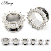 Alisouy 2 buc din oțel inoxidabil cubic zirconiu cristal șurub ureche carne tunel dopuri expander targă calibre corp piercing bijuterii