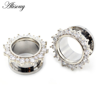Alisouy 2 buc din oțel inoxidabil cubic zirconiu cristal șurub ureche carne tunel dopuri expander targă calibre corp piercing bijuterii