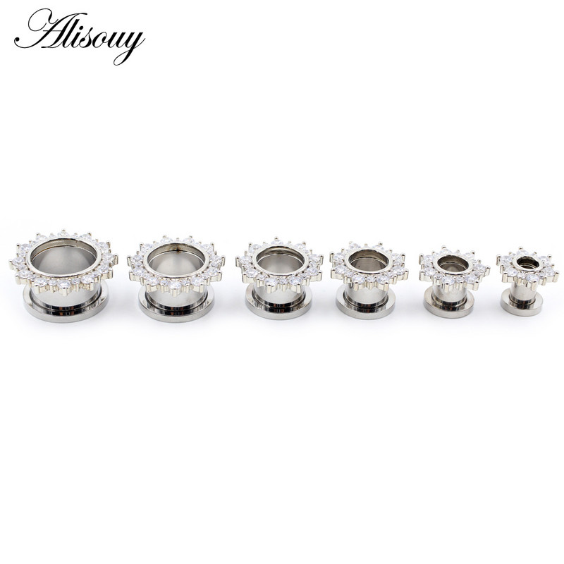 Alisouy 2 buc din oțel inoxidabil cubic zirconiu cristal șurub ureche carne tunel dopuri expander targă calibre corp piercing bijuterii