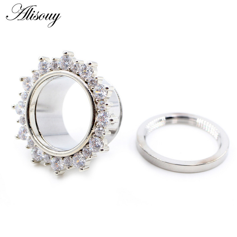 Alisouy 2 buc din oțel inoxidabil cubic zirconiu cristal șurub ureche carne tunel dopuri expander targă calibre corp piercing bijuterii