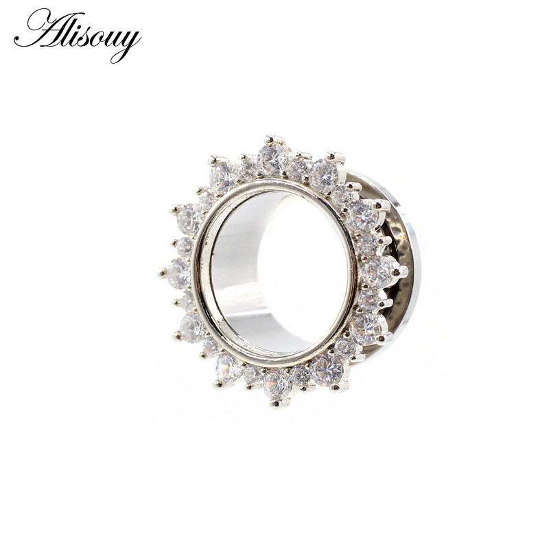 Alisouy 2 buc din oțel inoxidabil cubic zirconiu cristal șurub ureche carne tunel dopuri expander targă calibre corp piercing bijuterii