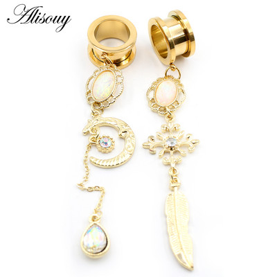 Alisouy 2 buc din oțel inoxidabil picătură de apă, cristal, perlă, tuneluri pentru urechi, dopuri, expansoare, piercing, bijuterii pentru corp