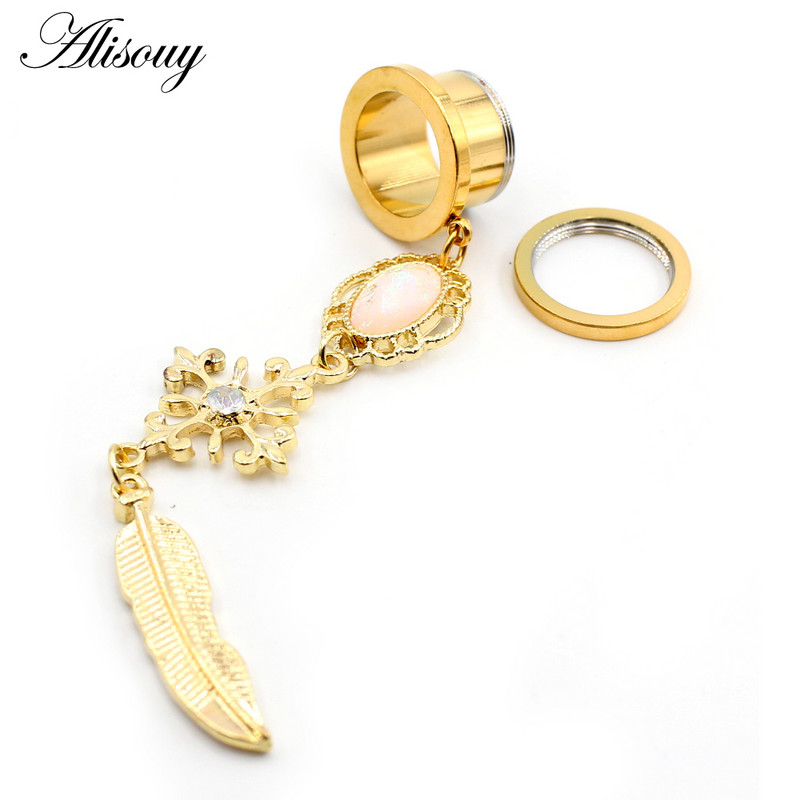 Alisouy 2 buc din oțel inoxidabil picătură de apă, cristal, perlă, tuneluri pentru urechi, dopuri, expansoare, piercing, bijuterii pentru corp