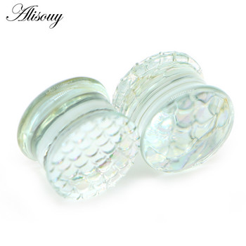 Alisouy 2PC Модни прозрачни кръгли стъклени тапи за уши Тунелни обтегачи Разширител Унисекс фалшиви обеци Подарък Пиърсинг Бижута за тяло