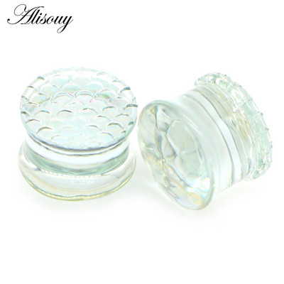 Alisouy 2PC Fashion skaidrūs apvalūs stikliniai ausų kištukai tuneliniai strypai plečiantys unisex netikri auskarai dovanų vėrimas kūno papuošalai