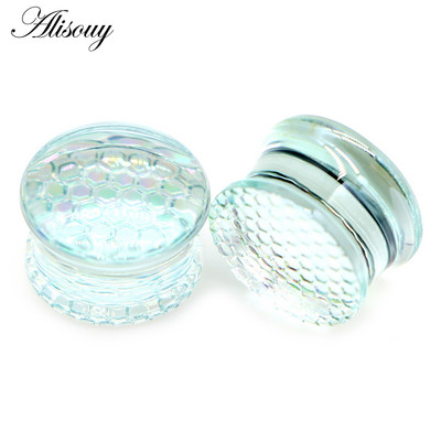 Alisouy 2PC Fashion skaidrūs apvalūs stikliniai ausų kištukai tuneliniai strypai plečiantys unisex netikri auskarai dovanų vėrimas kūno papuošalai