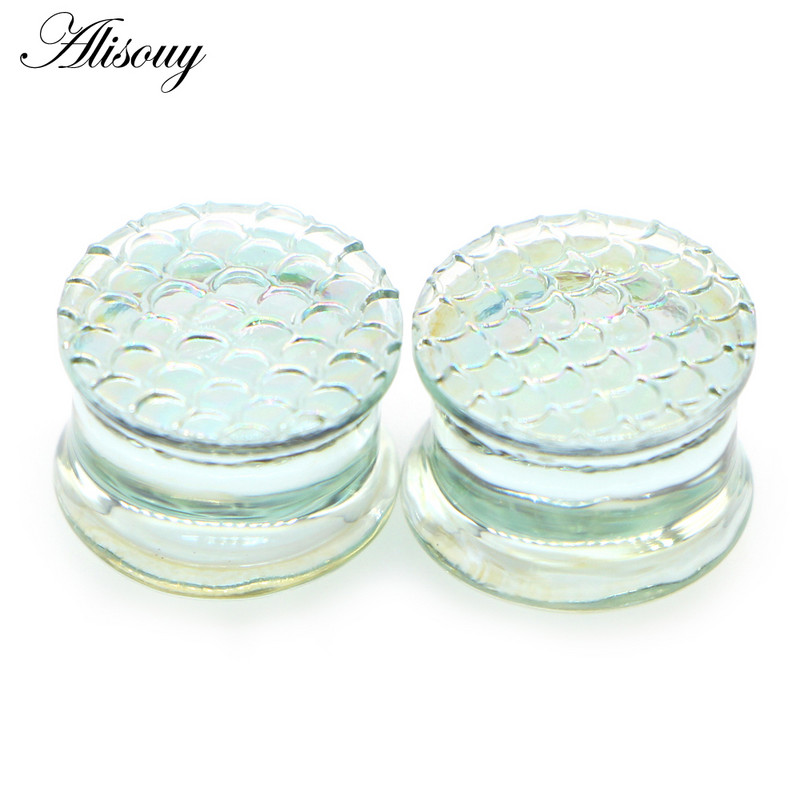 Alisouy 2PC Fashion skaidrūs apvalūs stikliniai ausų kištukai tuneliniai strypai plečiantys unisex netikri auskarai dovanų vėrimas kūno papuošalai