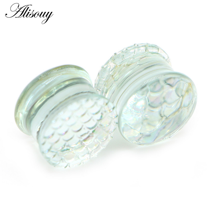 Alisouy 2PC Fashion skaidrūs apvalūs stikliniai ausų kištukai tuneliniai strypai plečiantys unisex netikri auskarai dovanų vėrimas kūno papuošalai