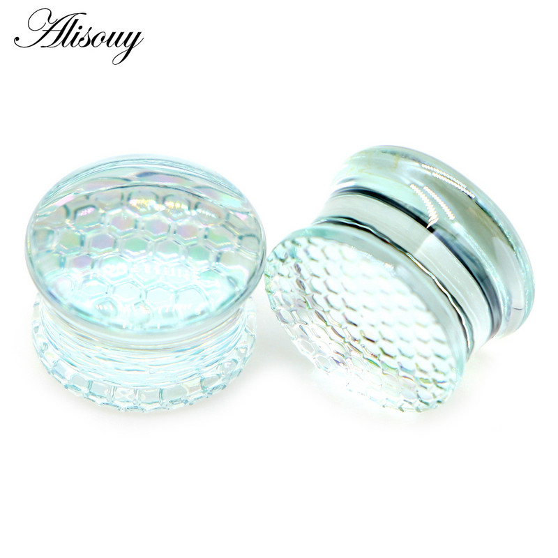 Alisouy 2PC Fashion skaidrūs apvalūs stikliniai ausų kištukai tuneliniai strypai plečiantys unisex netikri auskarai dovanų vėrimas kūno papuošalai