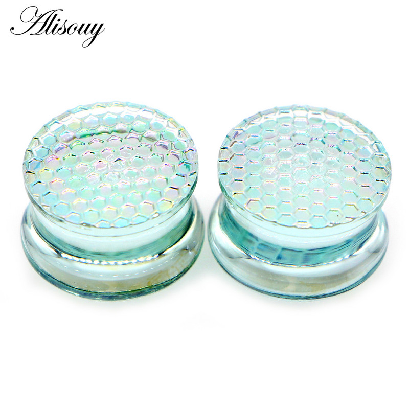 Alisouy 2PC Fashion skaidrūs apvalūs stikliniai ausų kištukai tuneliniai strypai plečiantys unisex netikri auskarai dovanų vėrimas kūno papuošalai