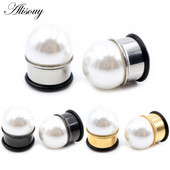 Alisouy 2vnt 6-16mm nerūdijančio plieno perlų platėjantys ausų tuneliai kištukai plėstuvai neštuvai matuokliai Auskarai auskarų vėrimas kūno papuošalai