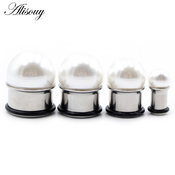 Alisouy 2 бр. 6-16 мм перлени тунели за уши, разширени от неръждаема стомана, тапи, разширители, носилки, измервателни уреди, обеци, пиърсинг, бижута за тяло