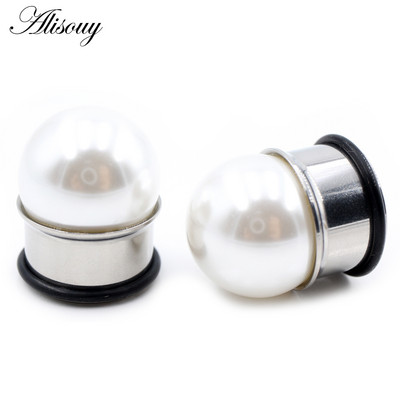 Alisouy 2vnt 6-16mm nerūdijančio plieno perlų platėjantys ausų tuneliai kištukai plėstuvai neštuvai matuokliai Auskarai auskarų vėrimas kūno papuošalai