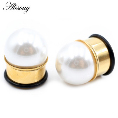 Alisouy 2vnt 6-16mm nerūdijančio plieno perlų platėjantys ausų tuneliai kištukai plėstuvai neštuvai matuokliai Auskarai auskarų vėrimas kūno papuošalai