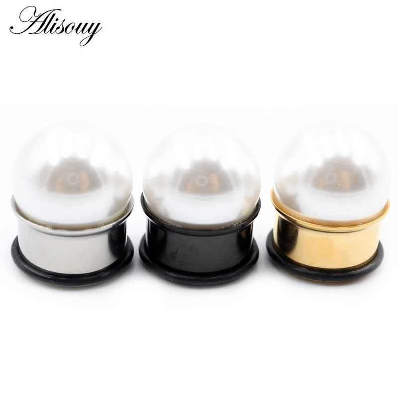 Alisouy 2vnt 6-16mm nerūdijančio plieno perlų platėjantys ausų tuneliai kištukai plėstuvai neštuvai matuokliai Auskarai auskarų vėrimas kūno papuošalai