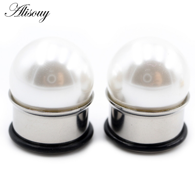 Alisouy 2vnt 6-16mm nerūdijančio plieno perlų platėjantys ausų tuneliai kištukai plėstuvai neštuvai matuokliai Auskarai auskarų vėrimas kūno papuošalai