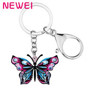 NEWEI Brelocuri cu fluture mov drăguț din acrilic, lanț de chei pentru mașină, cadouri, insecte, bijuterii de modă pentru femei, fete, accesorii de farmec