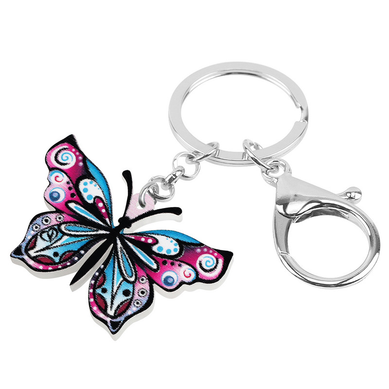 NEWEI Brelocuri cu fluture mov drăguț din acrilic, lanț de chei pentru mașină, cadouri, insecte, bijuterii de modă pentru femei, fete, accesorii de farmec