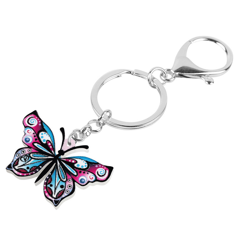 NEWEI Brelocuri cu fluture mov drăguț din acrilic, lanț de chei pentru mașină, cadouri, insecte, bijuterii de modă pentru femei, fete, accesorii de farmec