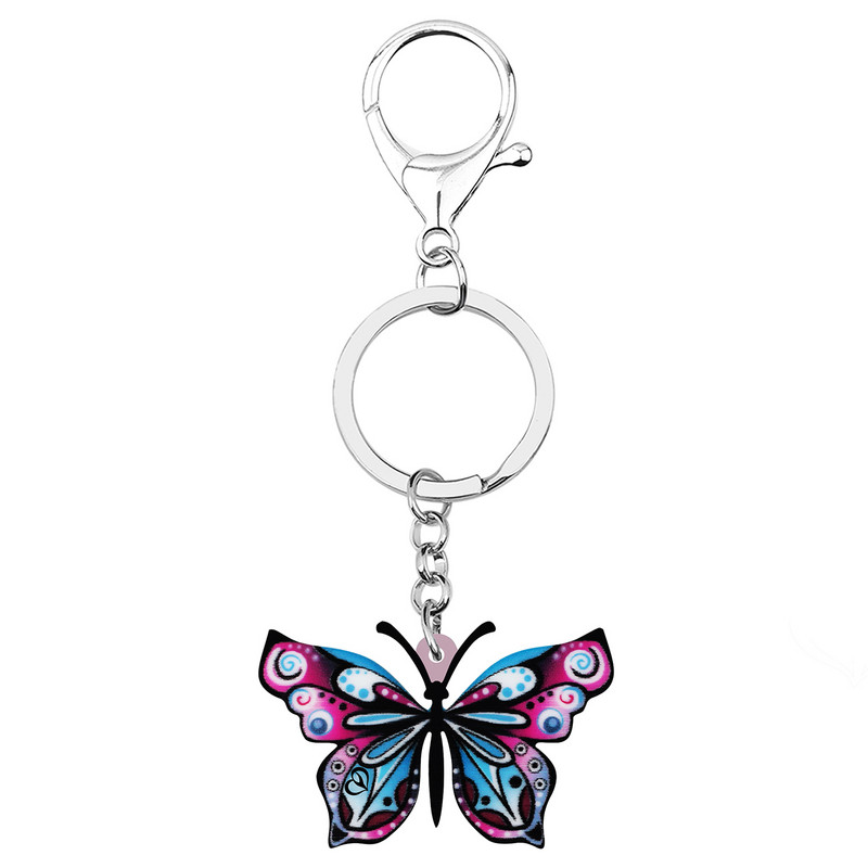 NEWEI Brelocuri cu fluture mov drăguț din acrilic, lanț de chei pentru mașină, cadouri, insecte, bijuterii de modă pentru femei, fete, accesorii de farmec