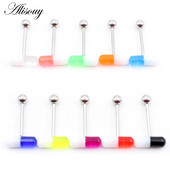 Alisouy 1 buc. Capsule acrilice, în două culori, inele pentru limbă cu bile de oțel, bare pentru bărbați, fete, 14G, mrene industriale, piercing, bijuterii