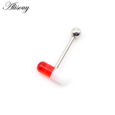Alisouy 1 buc. Capsule acrilice, în două culori, inele pentru limbă cu bile de oțel, bare pentru bărbați, fete, 14G, mrene industriale, piercing, bijuterii