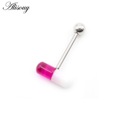 Alisouy 1 buc. Capsule acrilice, în două culori, inele pentru limbă cu bile de oțel, bare pentru bărbați, fete, 14G, mrene industriale, piercing, bijuterii