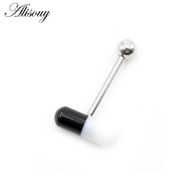 Alisouy 1 buc. Capsule acrilice, în două culori, inele pentru limbă cu bile de oțel, bare pentru bărbați, fete, 14G, mrene industriale, piercing, bijuterii