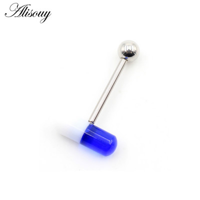 Alisouy 1 buc. Capsule acrilice, în două culori, inele pentru limbă cu bile de oțel, bare pentru bărbați, fete, 14G, mrene industriale, piercing, bijuterii
