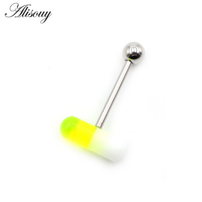 Alisouy 1 buc. Capsule acrilice, în două culori, inele pentru limbă cu bile de oțel, bare pentru bărbați, fete, 14G, mrene industriale, piercing, bijuterii