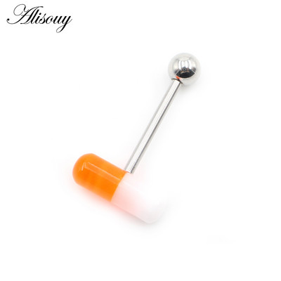 Alisouy 1 buc. Capsule acrilice, în două culori, inele pentru limbă cu bile de oțel, bare pentru bărbați, fete, 14G, mrene industriale, piercing, bijuterii