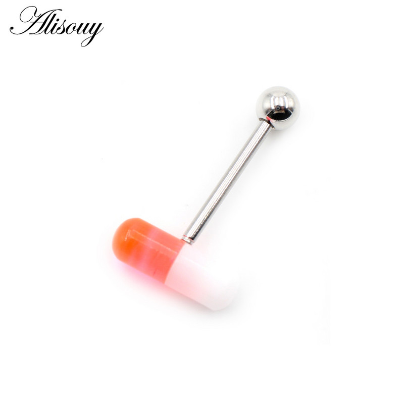 Alisouy 1 buc. Capsule acrilice, în două culori, inele pentru limbă cu bile de oțel, bare pentru bărbați, fete, 14G, mrene industriale, piercing, bijuterii