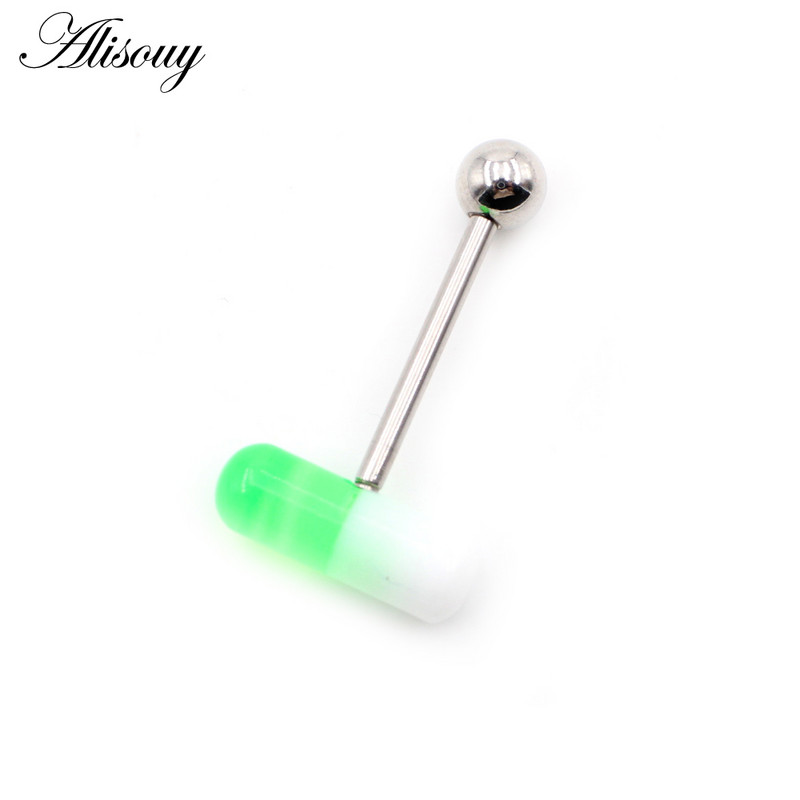 Alisouy 1 buc. Capsule acrilice, în două culori, inele pentru limbă cu bile de oțel, bare pentru bărbați, fete, 14G, mrene industriale, piercing, bijuterii