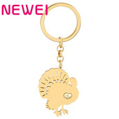 NEWEI Brelocuri de pui de curcan placate cu aur de Ziua Recunoștinței din oțel inoxidabil pandantiv Brelocuri cu lanț de metal Animale Bijuterii pentru femei